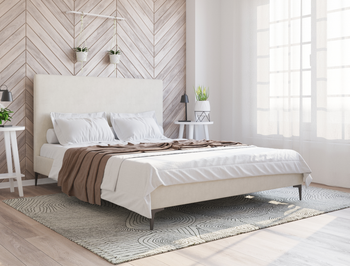 Rykkie Beige White Oak Fabric Black Legs King Bed Frame