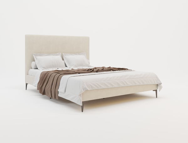 Rykkie Beige White Oak Fabric Black Legs Queen Bed Frame