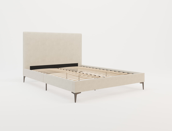 Rykkie Beige White Oak Fabric Black Legs Queen Bed Frame