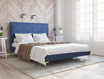 Rykkie Blue Velvet Gold Legs Double Bed Frame