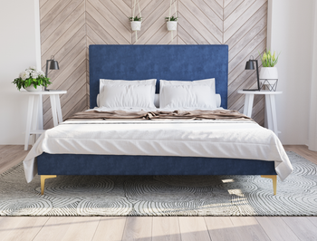 Rykkie Blue Velvet Gold Legs Double Bed Frame