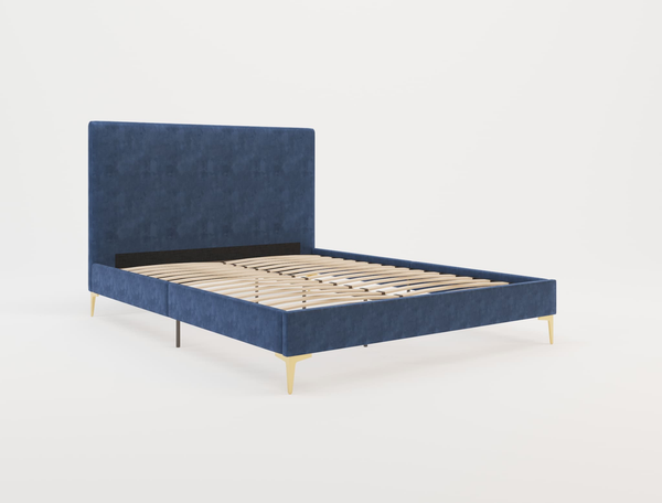 Rykkie Blue Velvet Gold Legs King Bed Frame