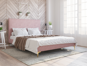 Rykkie Pink Velvet Gold Legs Double Bed Frame