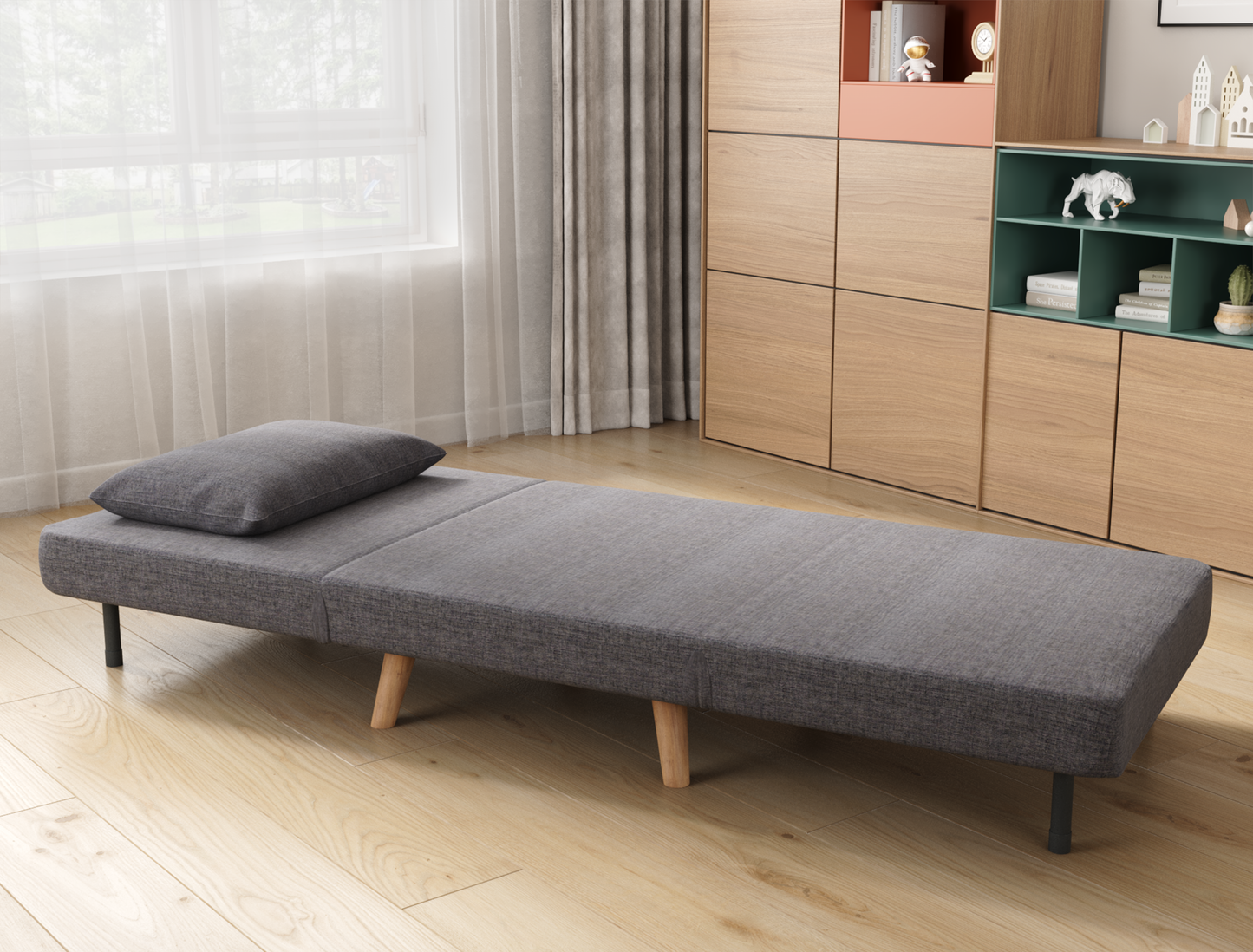 Theo Single Seater Grey Fabric Sofa Bed