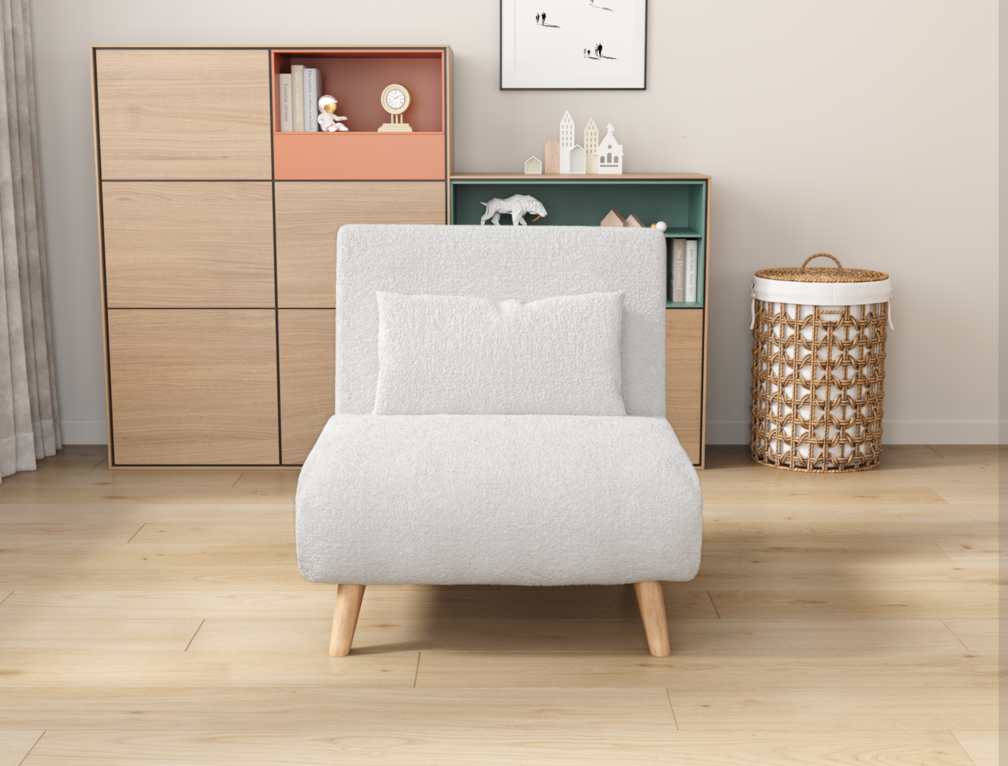 Theo Single Seater White Sherpa Sofa Bed