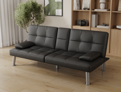 Candice 3-Seater Black Vegan Leather Sofa Bed