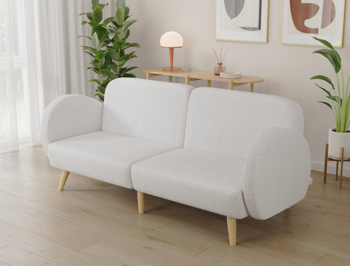 Haven 3 Seater White Fleece Wooden Legs Sofa Bed