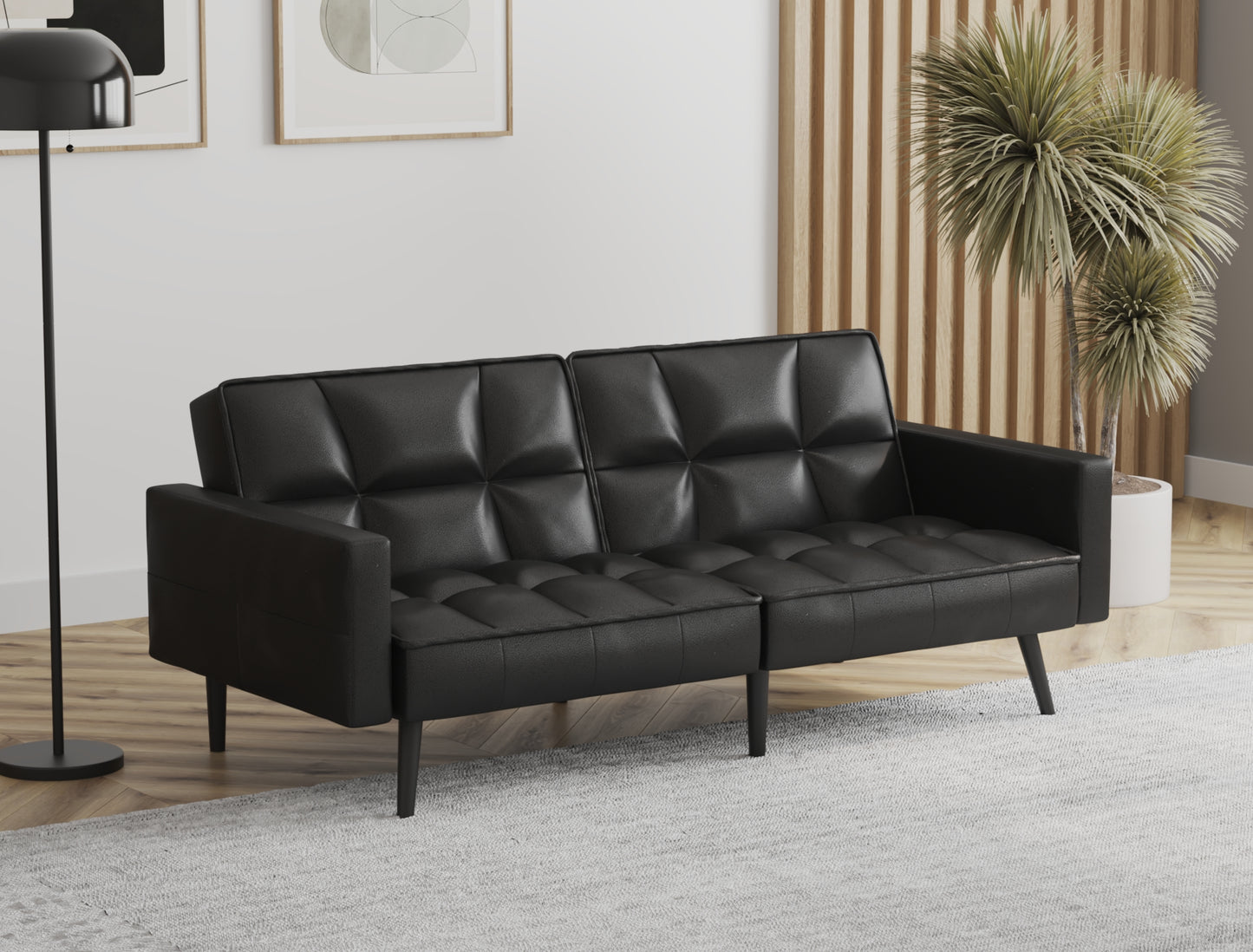 Cleo 3-Seater Black Vegan Leather Sofa Bed