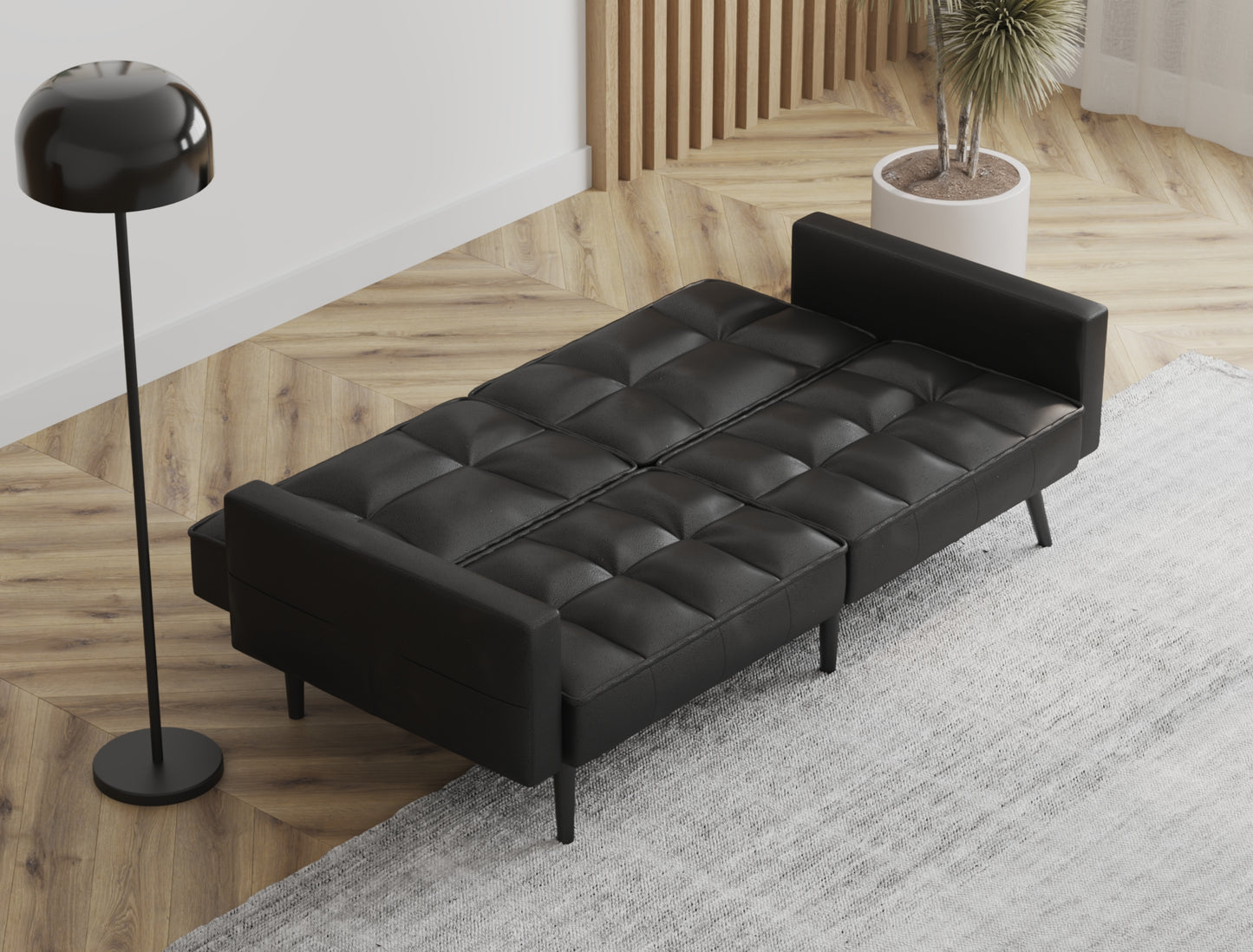 Cleo 3-Seater Black Vegan Leather Sofa Bed