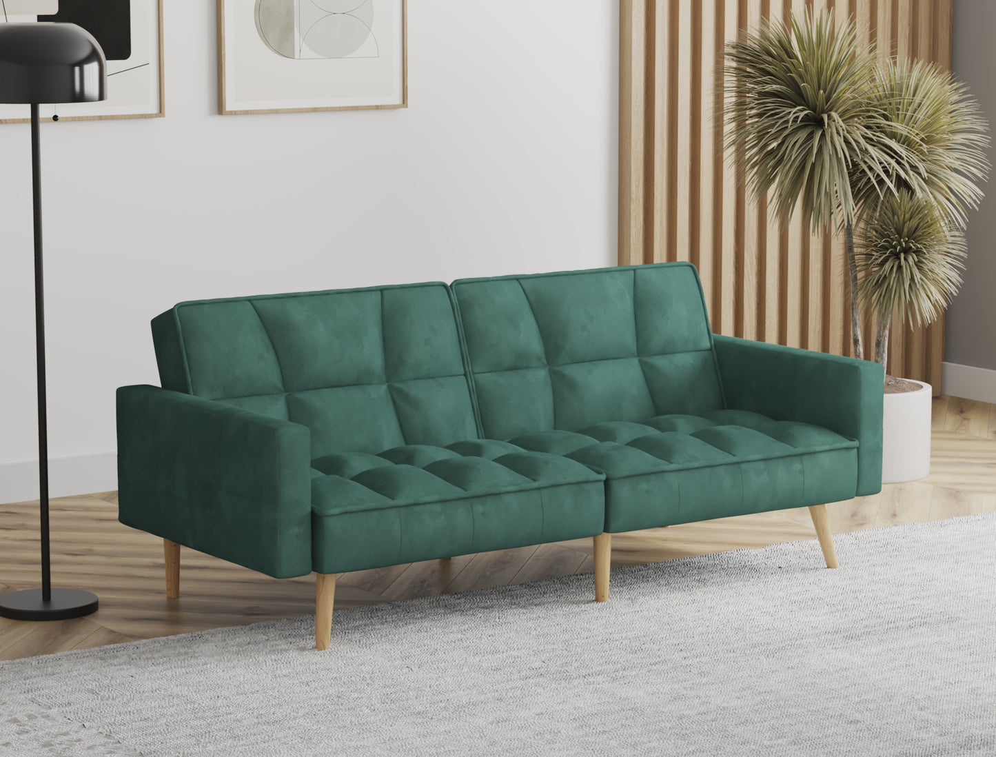 Cleo 3-Seater Green Velvet Sofa Bed