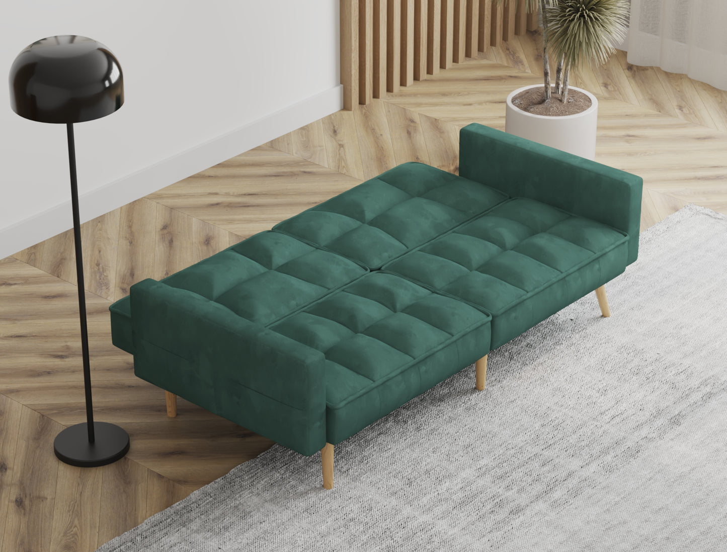 Cleo 3-Seater Green Velvet Sofa Bed