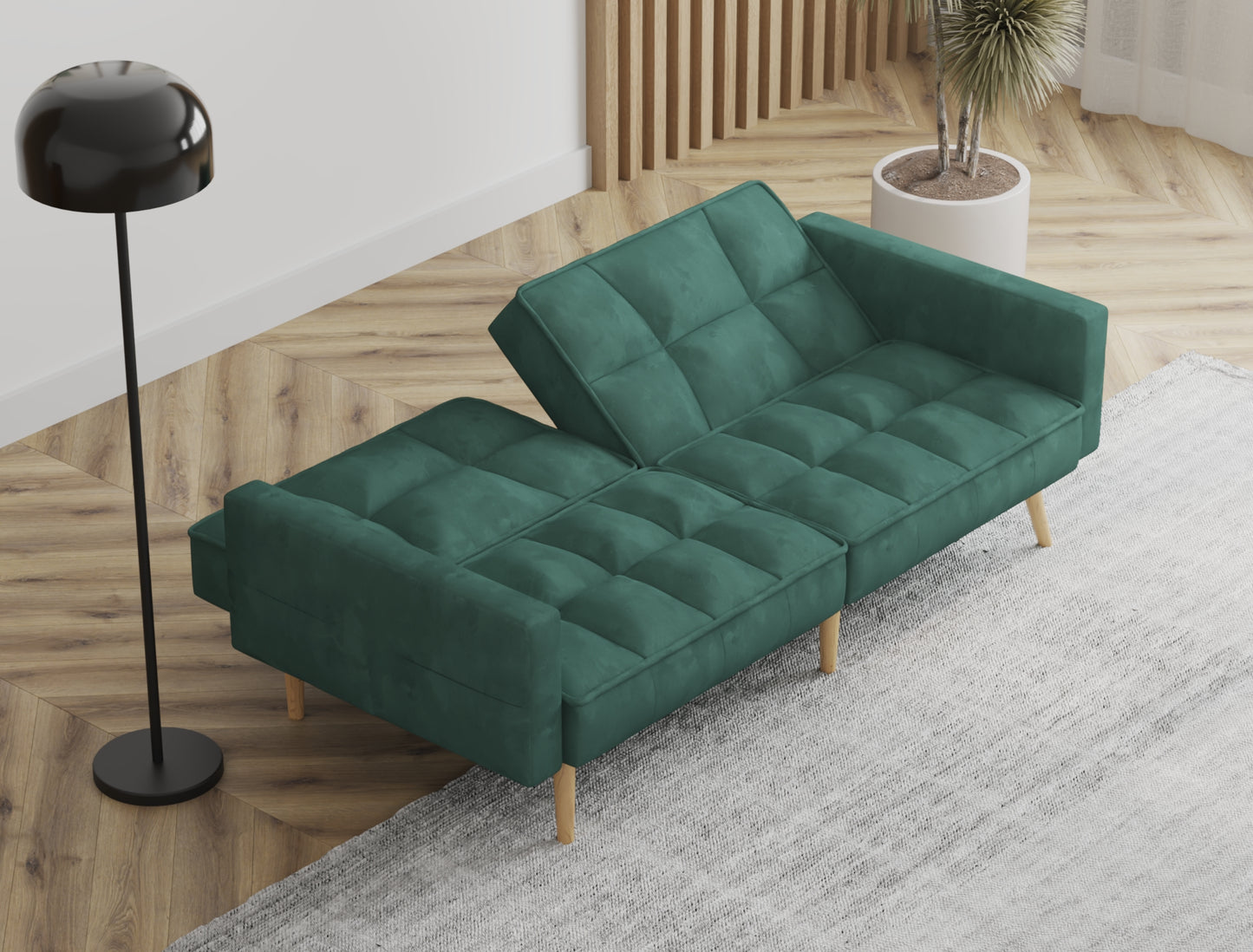 Cleo 3-Seater Green Velvet Sofa Bed