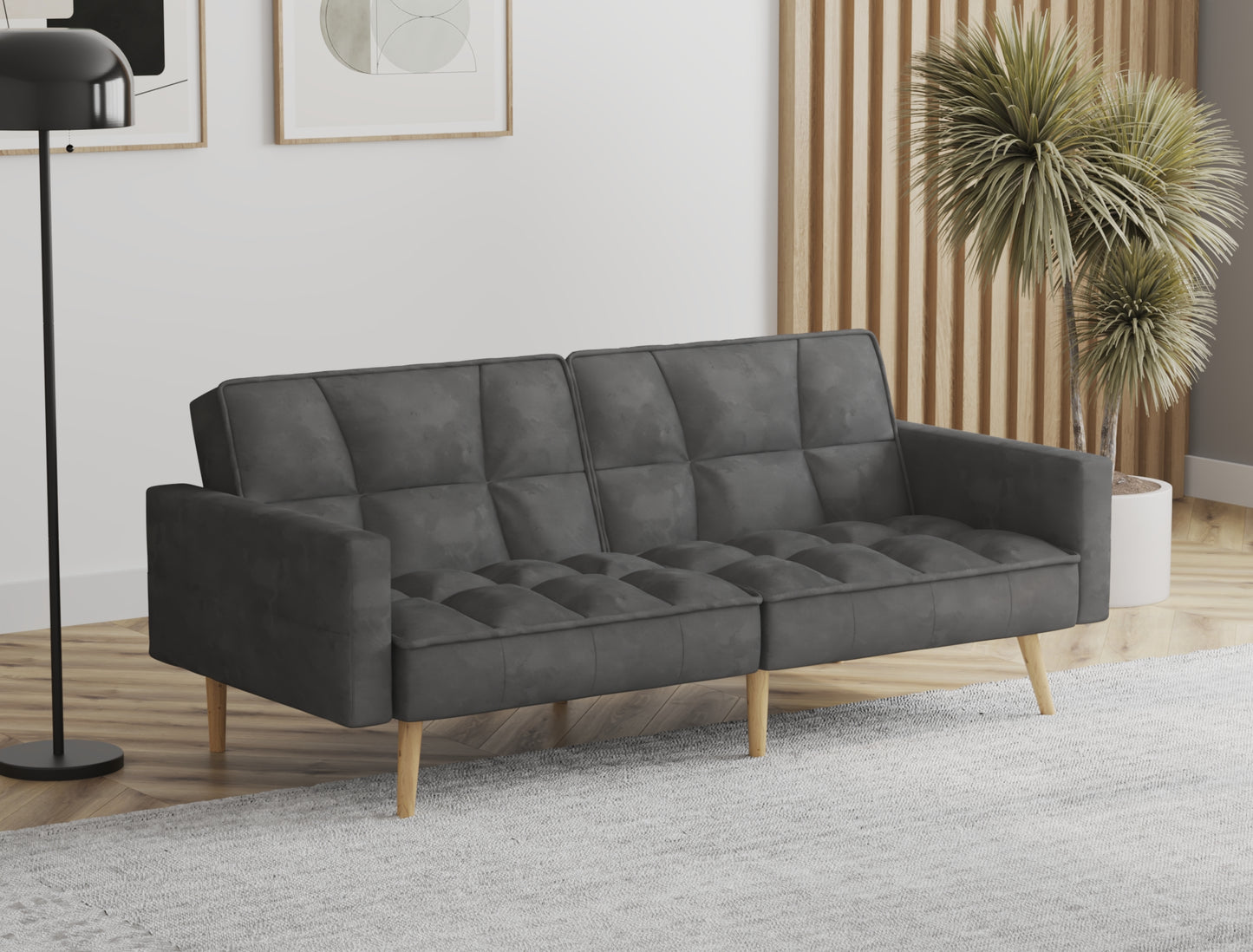 Cleo 3-Seater Grey Velvet Sofa Bed