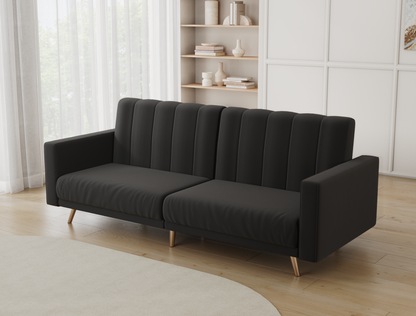 Linea 3-Seater Black Velvet Sofa Bed