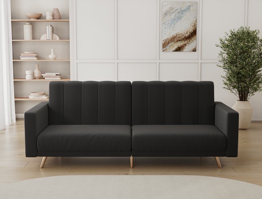 Linea 3-Seater Black Velvet Sofa Bed