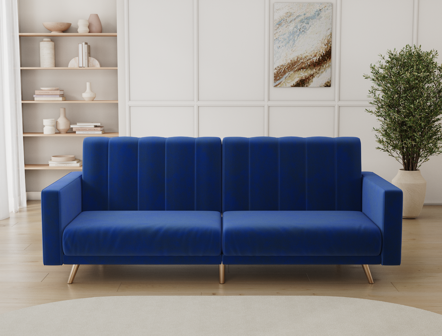 Linea 3-Seater Blue Velvet Sofa Bed