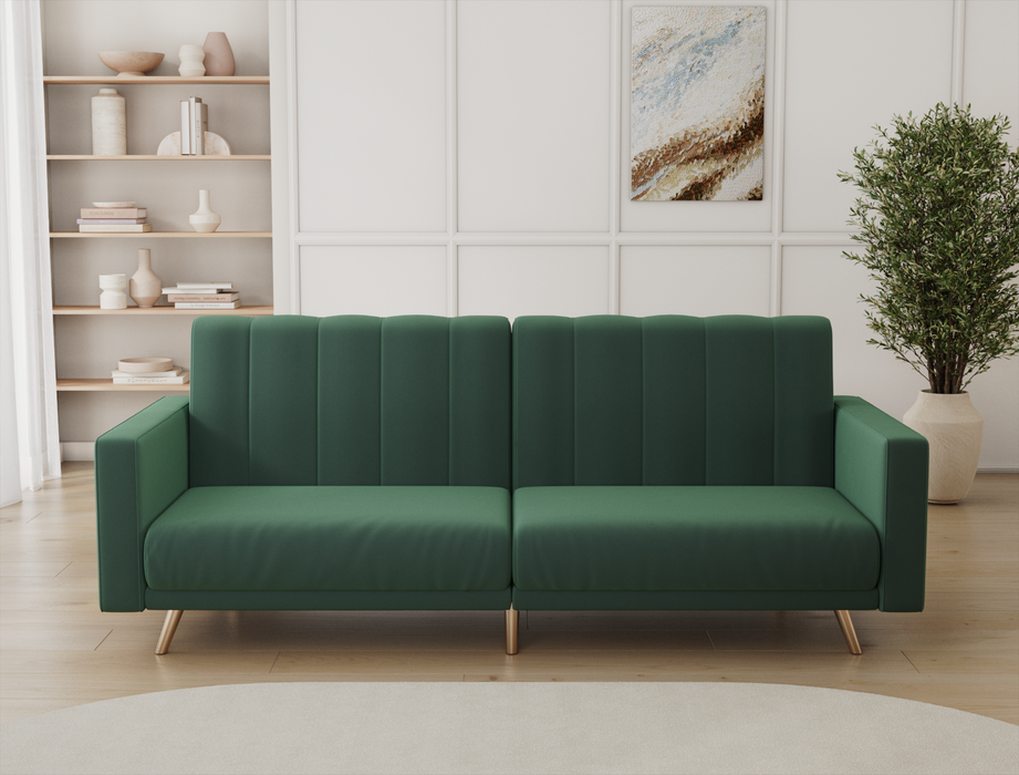 Linea 3-Seater Green Velvet Sofa Bed