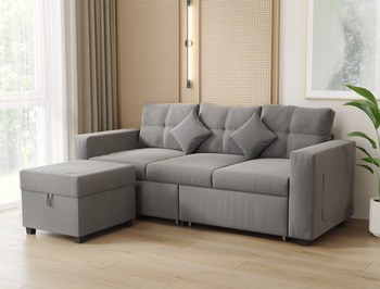 Narvik 3-Seater Ottoman Light Grey Fabric Sofa