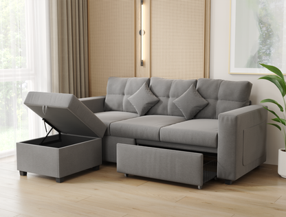 Narvik 3-Seater Ottoman Light Grey Fabric Sofa