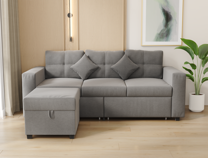 Narvik 3-Seater Ottoman Light Grey Fabric Sofa