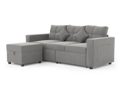 Narvik 3-Seater Ottoman Light Grey Fabric Sofa