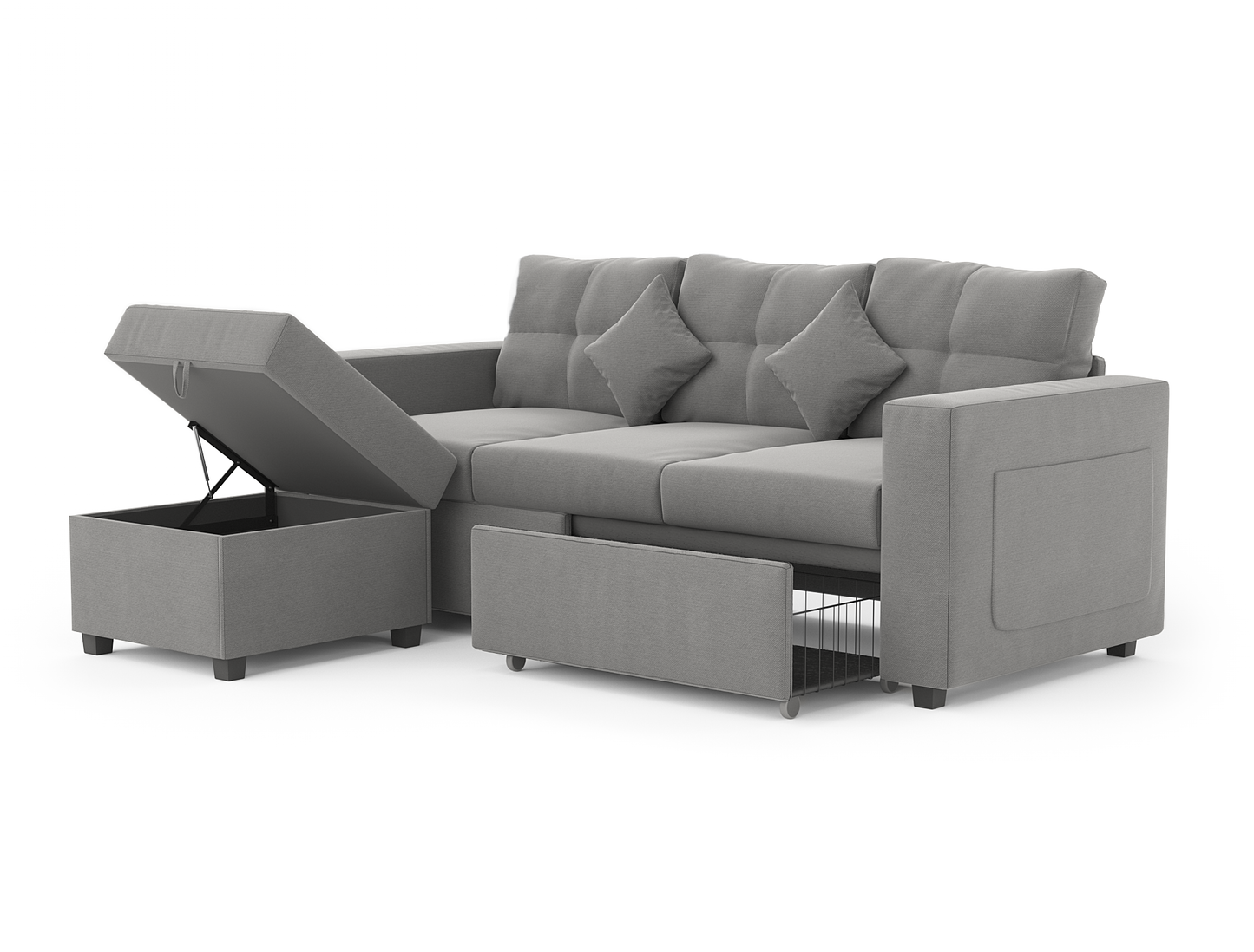 Narvik 3-Seater Ottoman Light Grey Fabric Sofa