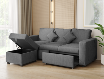 Narvik 3-Seater Ottoman Grey Velvet Storage Sofa