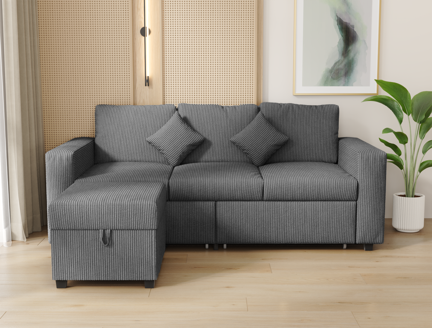 Narvik 3-Seater Ottoman Grey Velvet Storage Sofa