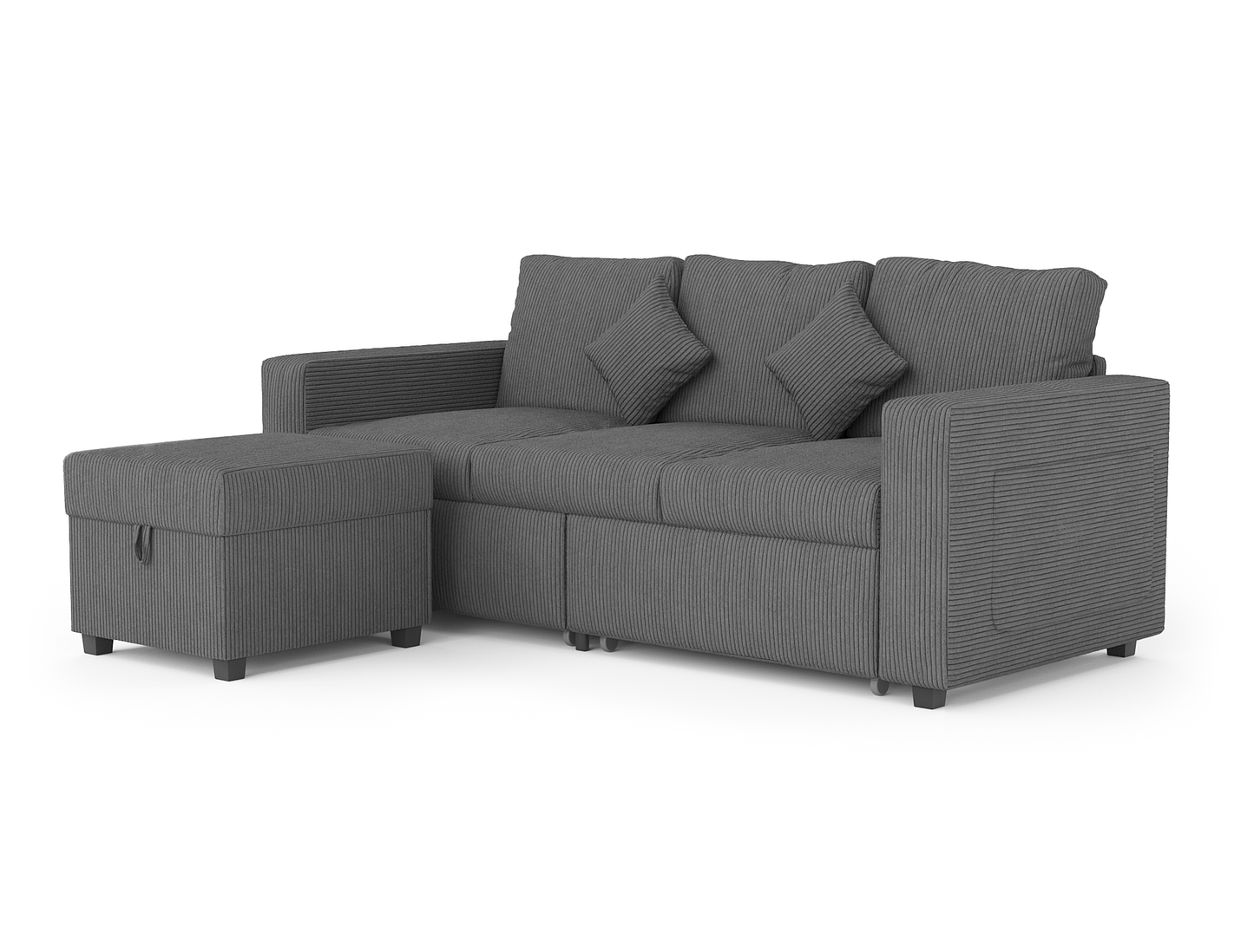 Narvik 3-Seater Ottoman Grey Velvet Storage Sofa