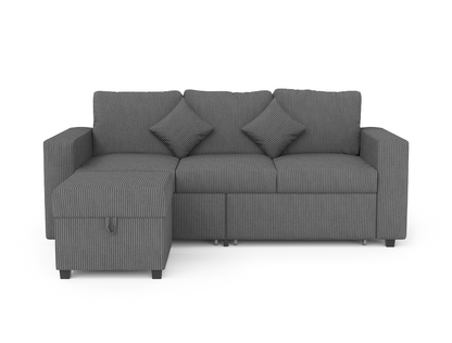 Narvik 3-Seater Ottoman Grey Velvet Storage Sofa