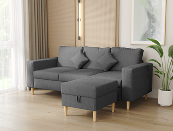 Narvik 3-Seater Ottoman Grey Velvet Sofa