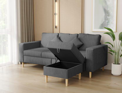 Narvik 3-Seater Ottoman Grey Velvet Sofa