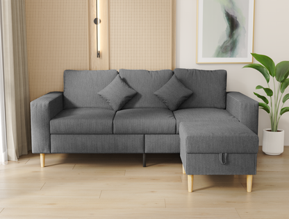 Narvik 3-Seater Ottoman Grey Velvet Sofa