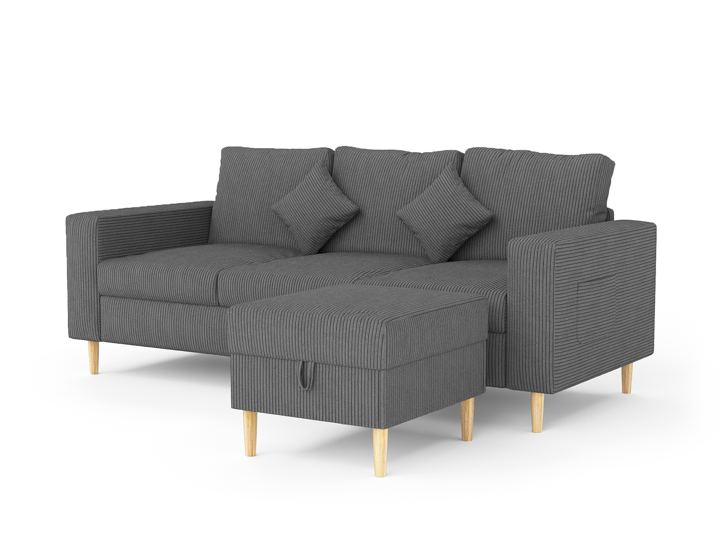 Narvik 3-Seater Ottoman Grey Velvet Sofa