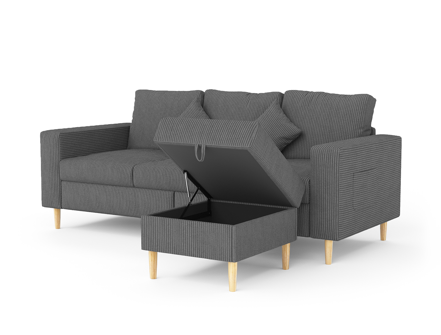 Narvik 3-Seater Ottoman Grey Velvet Sofa