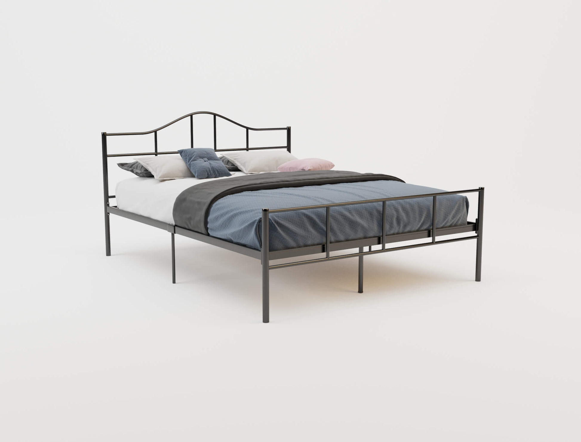 top view of a double bed frame with mattress and pillows in a white background from Isaak