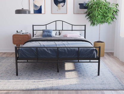 front view of a king single bed frame with mattress and pillows in a bedroom from Isaak