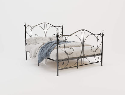 top view of a king single bed frame with mattress and pillows in a white background from Isaak