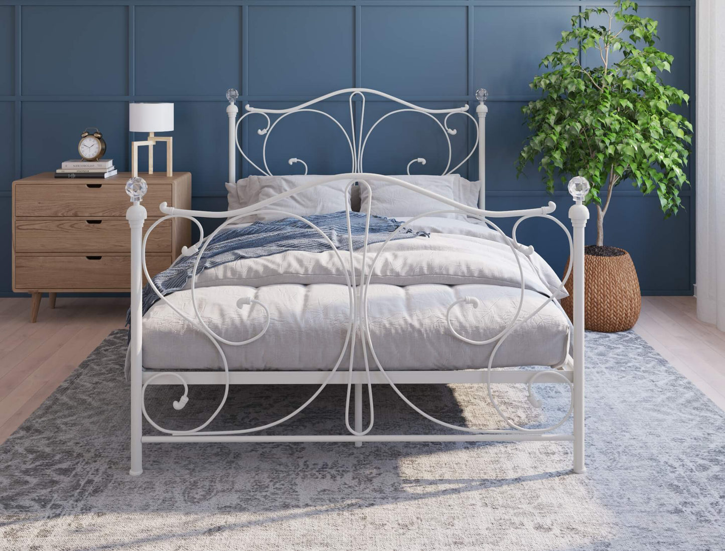 front view of a double bed frame with mattress and pillows in a bedroom from Isaak