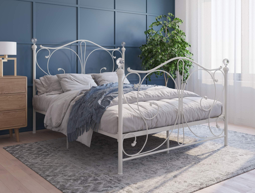 top view of a queen bed frame with mattress and pillows in a bedroom from Isaak