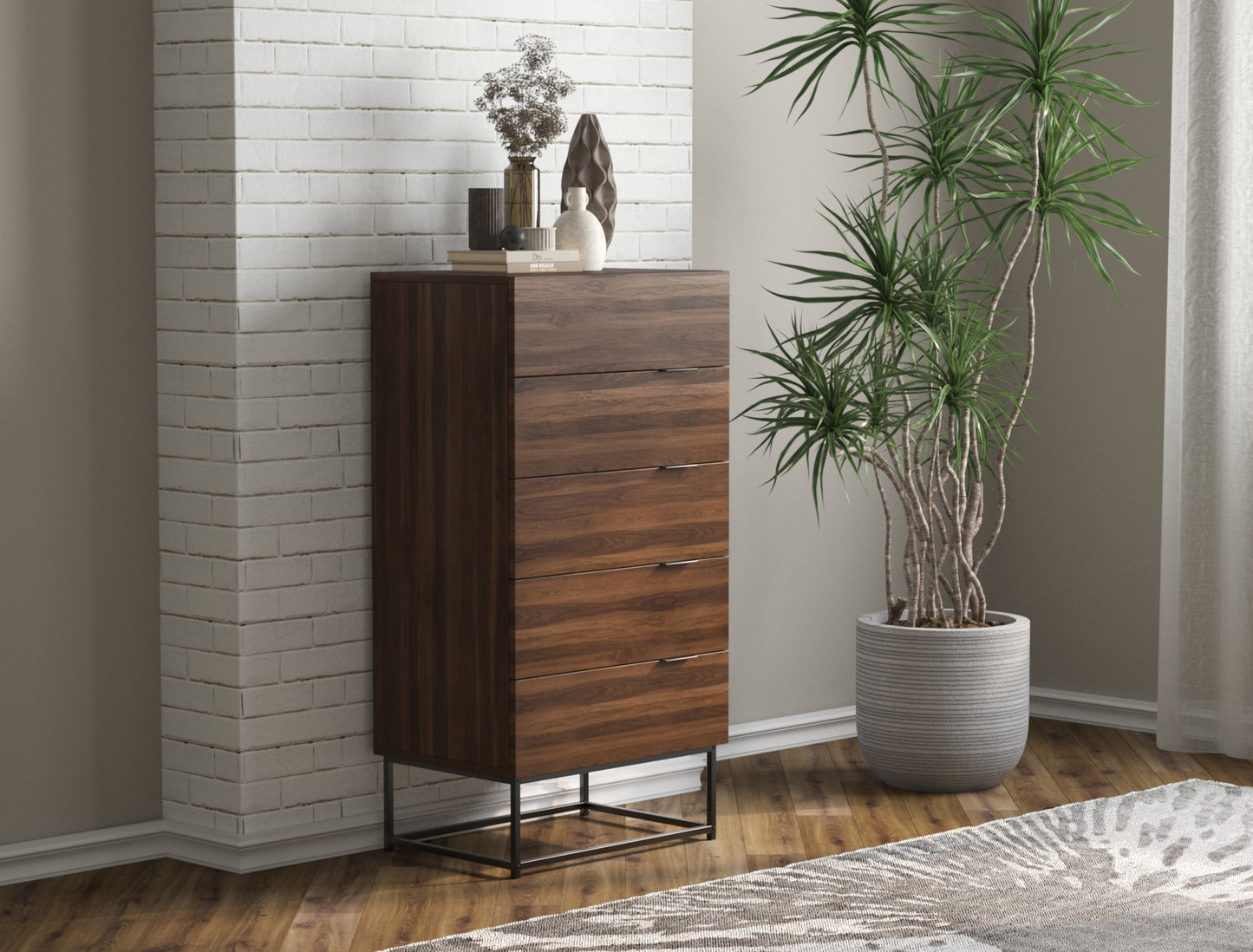 Ellora Walnut 5 Chest of Drawers