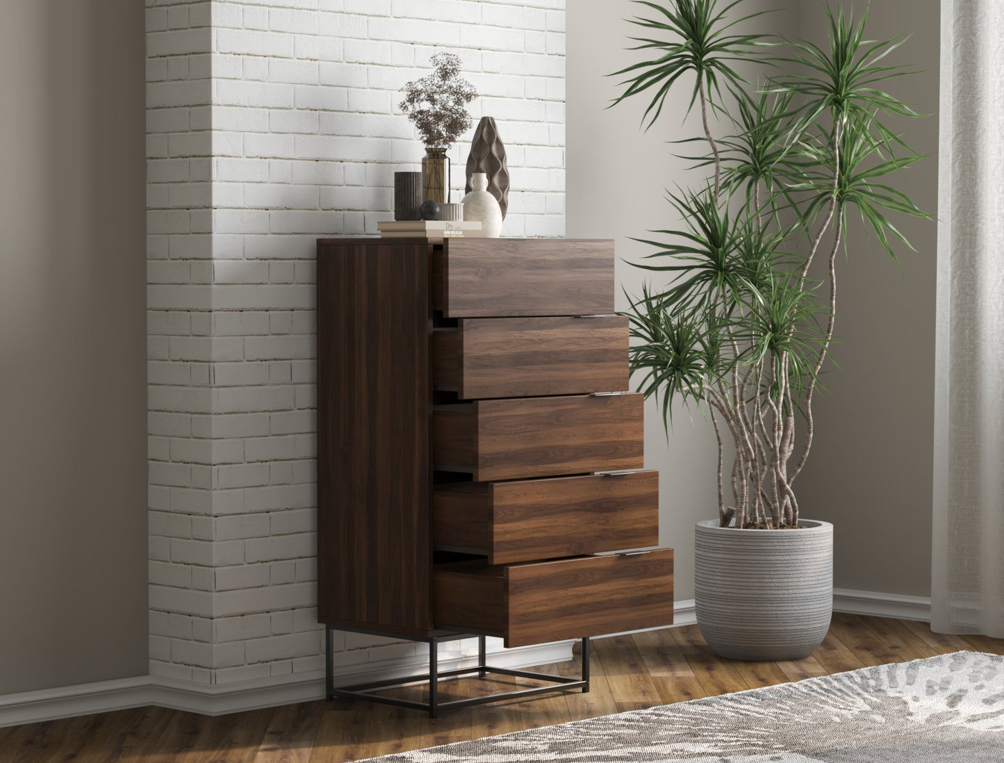 Ellora Walnut 5 Chest of Drawers