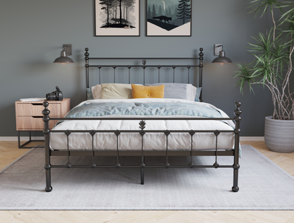 front view of a double bed frame with mattress and pillows in a bedroom from Isaak