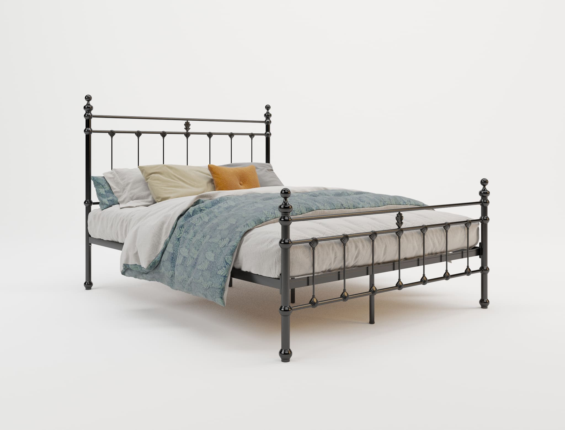 top view of a king single bed frame with mattress and pillows in a white background from Isaak