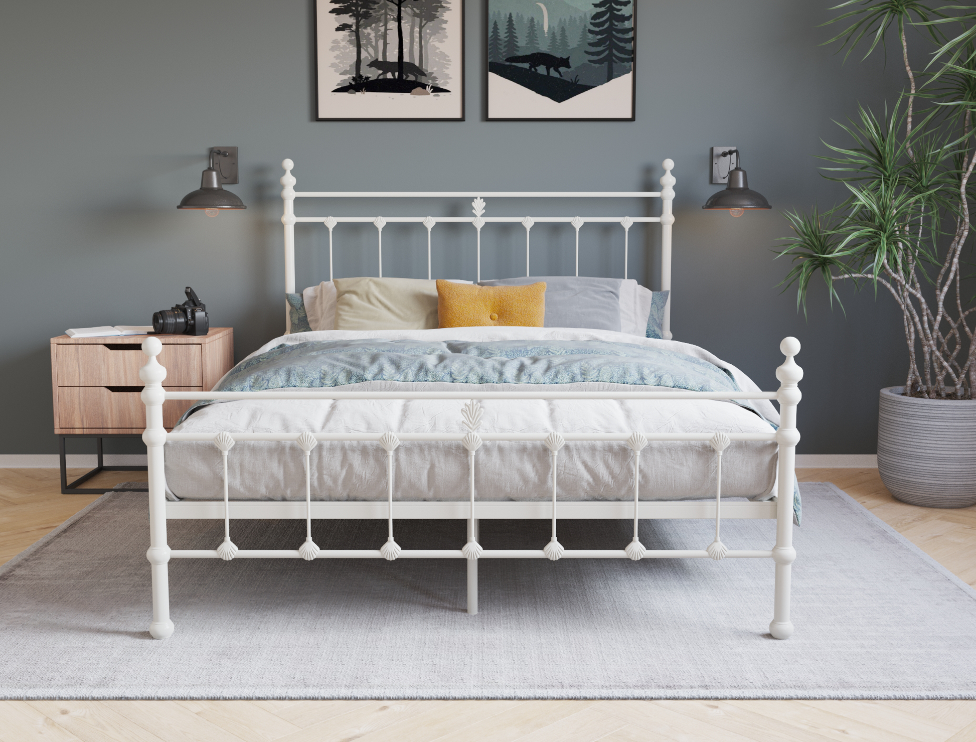 front view of a double bed frame with mattress and pillows in a bedroom from Isaak