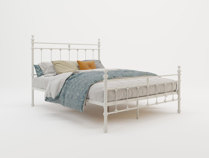 top view of a double bed frame with mattress and pillows in a white background from Isaak