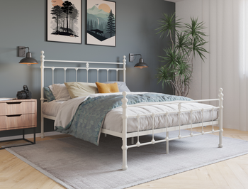 Valarie White Metal King Bed Frame