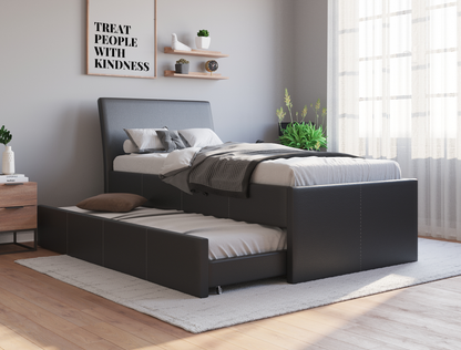 top view of a king single bed frame with mattress and pillows in a bedroom from Isaak