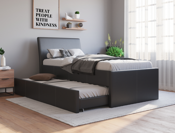 Vivian Black Faux Leather Trundle King Single Bed Frame