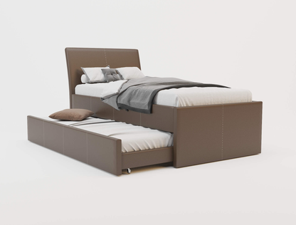 top view of a king single bed frame with mattress and pillows in a white background from Isaak 2